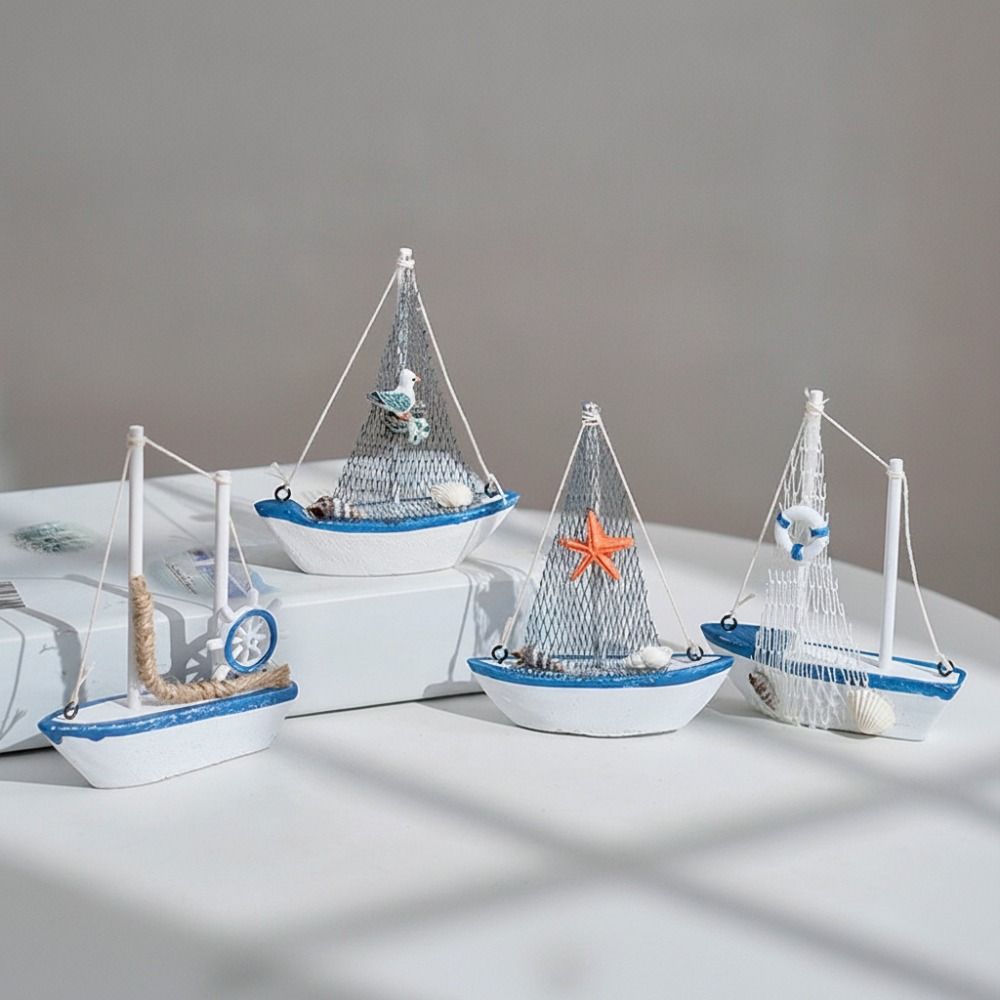 Mediterranean Style Sailing Boat Model Handmade Nautical Decor Miniature Sailboat Party Decoration