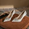 - White Satin Xiuhe Wedding Shoes French High Heels Banquet Stiletto Crystal Diamond Women's Shoes