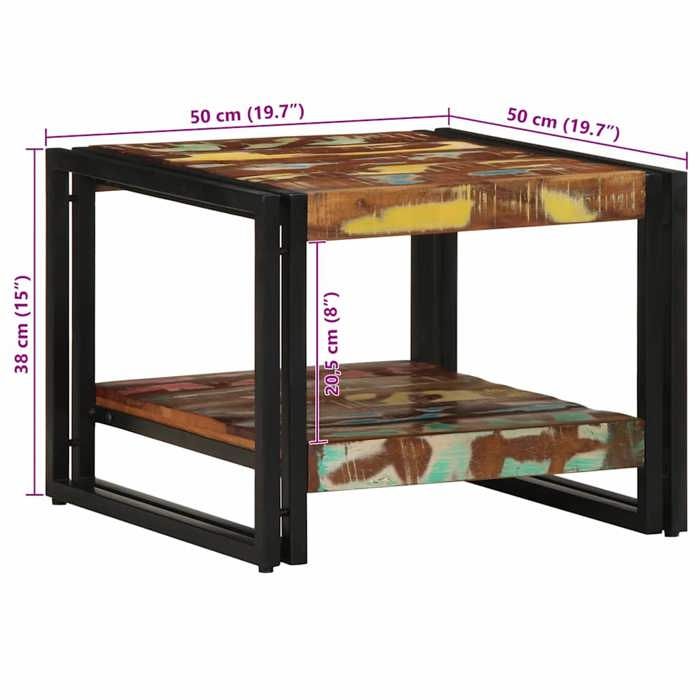 VidaXL Table basse multicolore 50x50x38 cm bois de récupération massif, table latérale, table de salon, table d'accent, bout 4102723