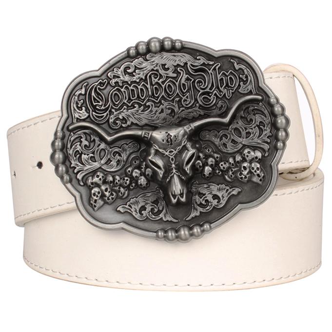 Wild West TEXAS Cowboy Belt Bull Skull Head Metal Buckle American Texan Pride Fashion Waistband For Men