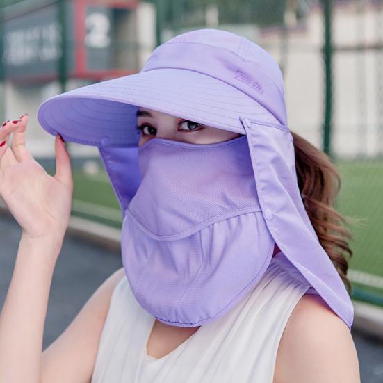 Women Detachable Cover Neck Flap Wide Brim Anti UV Breathable Beach Cap Sun Hat