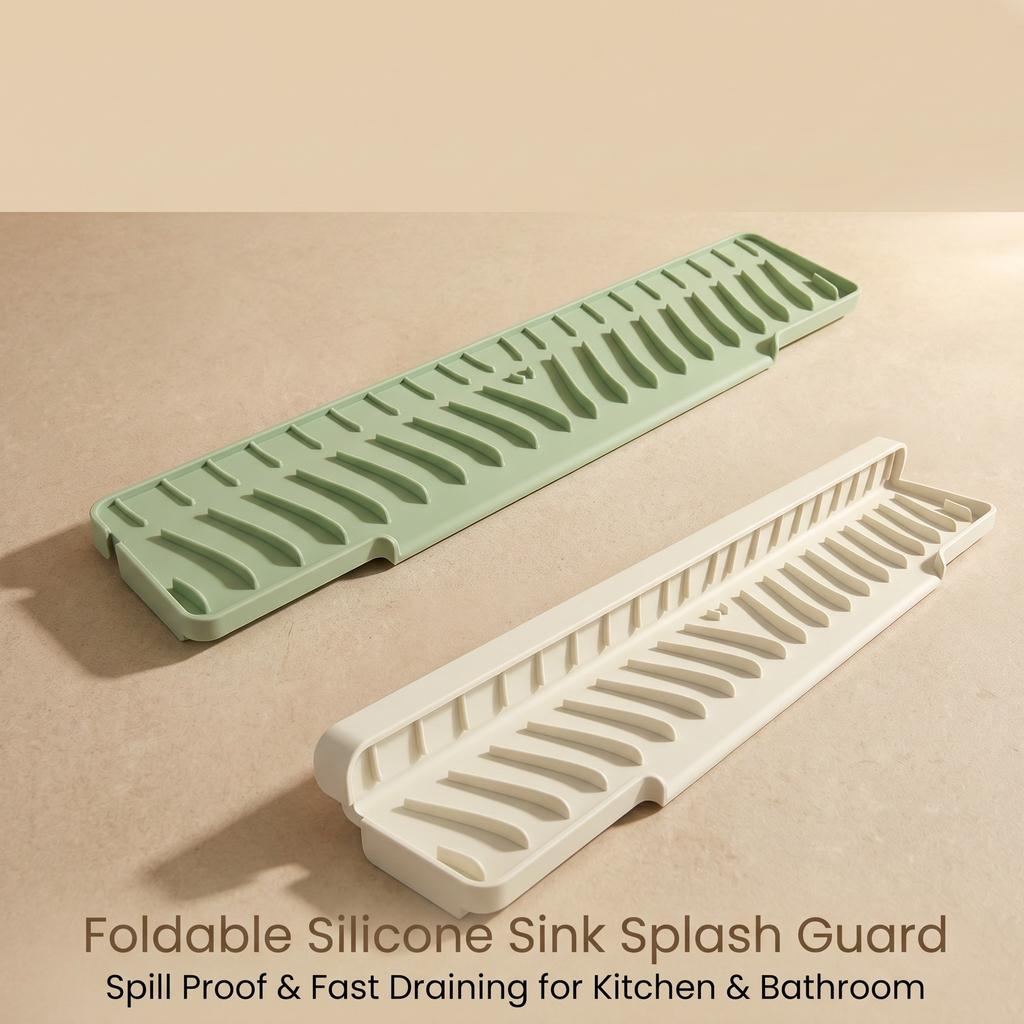 1pc Foldable Silicone Sink Splash Guard Drain Mat, Spill Proof Slope Water Diverter Pad,Ideal for Kitchen and Bathroom Sink Edge