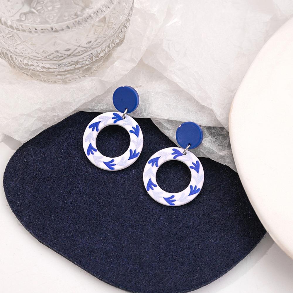 Wave Point Chinoiserie Acrylic Blue Earrings Chinese Style Hanfu Earrings Cheongsam Ear Stud Women