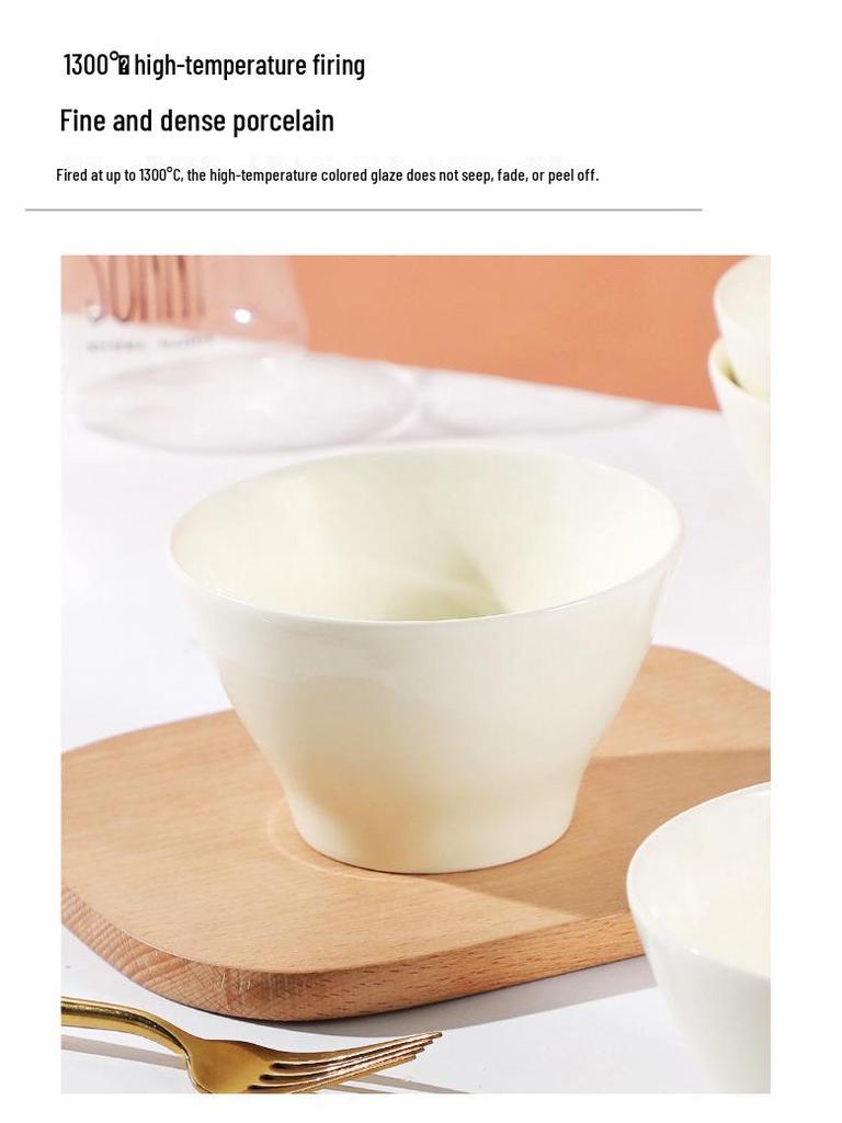 Set of 6 Cream-Colored 5-Inch Creative Rice and Soup Bowls - New Trendy Design