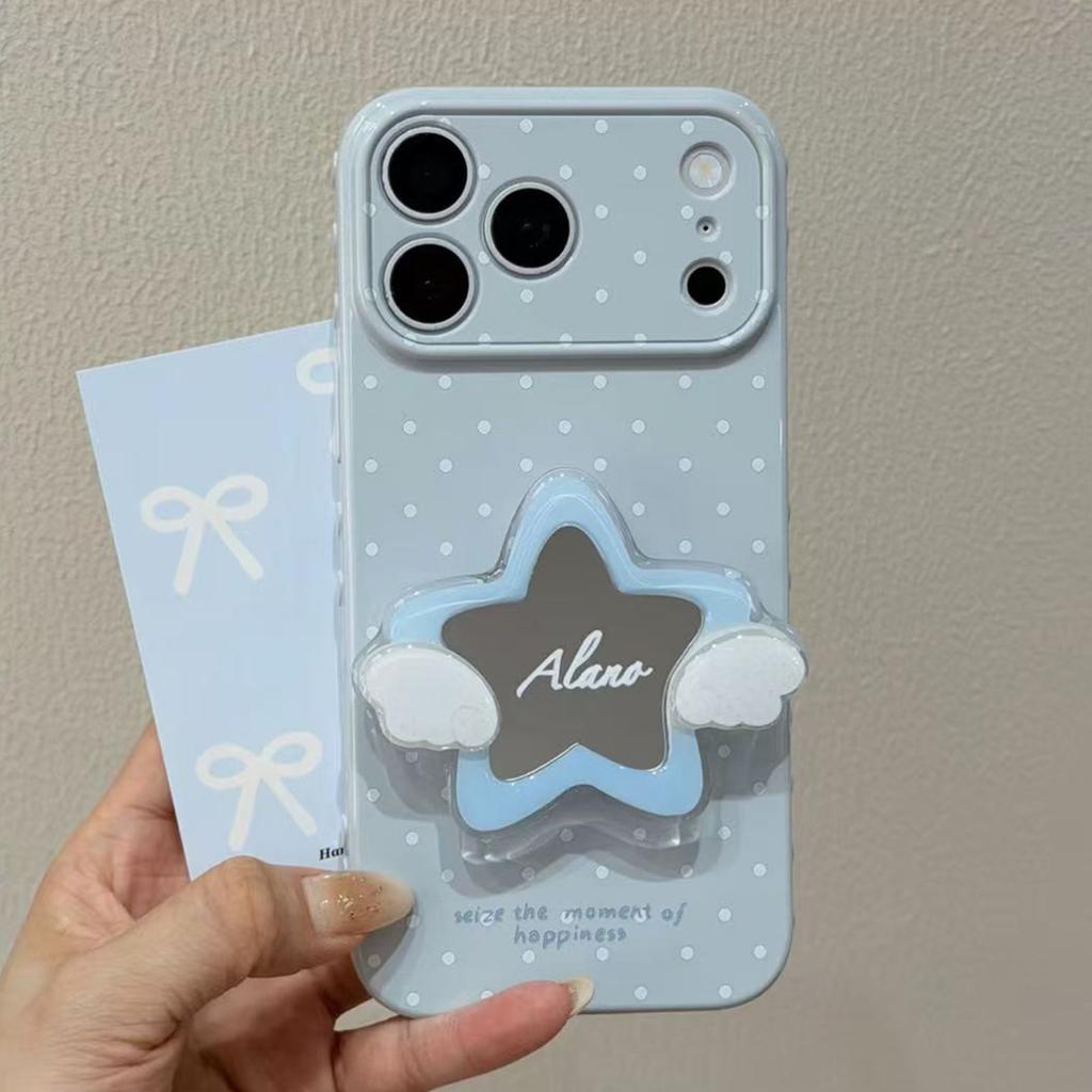 English Polka Dot Star Wing Bracket Is Suitable for Apple Pm Mobile Phone Case, High Value for Girls, Huawei Xiaomi Soft.