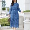 ZANZEA Women Fashion Lace Crochet Patchwork Casual Long Sleeve Dress