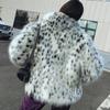 Fashion casual women's fur jacket fox fur coat medium and long suit collar leopard print plush trench coat