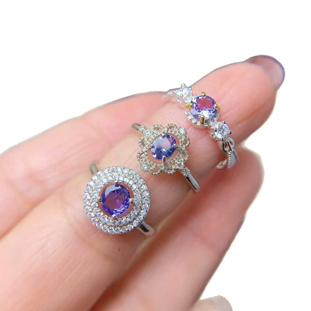 Tanzanite S925 Sterling Silver Open Band Ring - Simple Daily Wear Design for Women