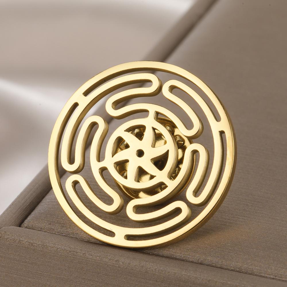 Dawapara Wheel of Hecate Brooch Pins Ancient Greek Moon Goddess Wicca Symbol Magic Strophalos Talisman Stainless Steel Jewelry