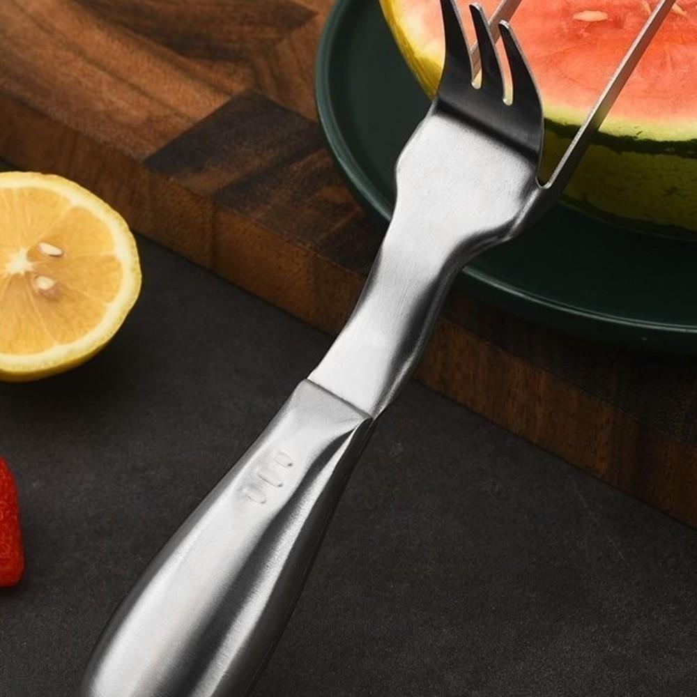 2-in-1 Watermelon Fork Cutter Stainless Steel Comfortable Grip Watermelon Fork Slicer Portable Rust-proof Watermelon Cube Cutter
