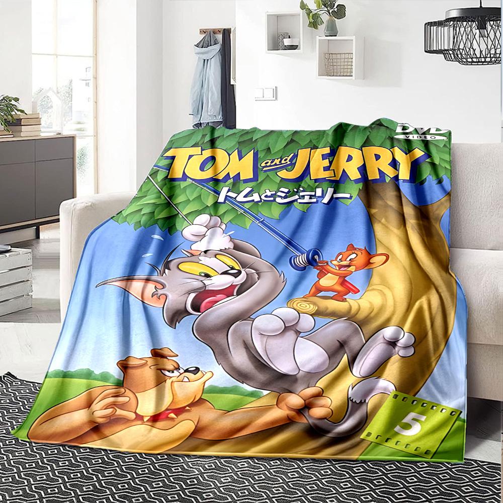 1pc Tom and Jerry Flannel Blanket Soft Warm Throw for Home, Office, Travel, All-Season Cozy Bedding GiftL1233