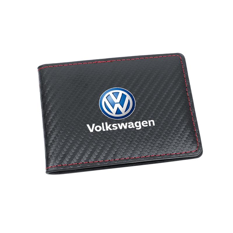 Carbon Fiber Leather Car Emblem Card Holder Billfold For VW Golf Amarok Phaeton GTI Teramont Tiguan Passat Polo Jetta keychain ZM7