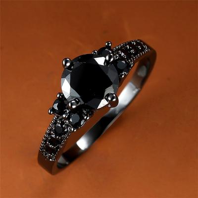 Vintage Round Cut Black Zircon Ring for Women Men Black Gold Color Fashion Wedding Party Engagement Jewelry KTJ