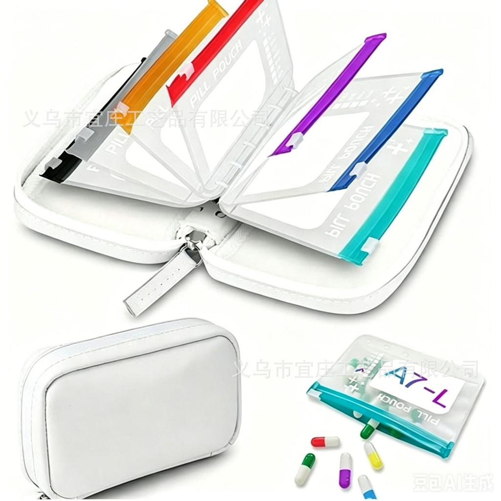 A8 Waterproof Pill Pouch Set - Weekly Pill Organizer with 4 Color-Coded Medicine Bags, Travel Pill Case