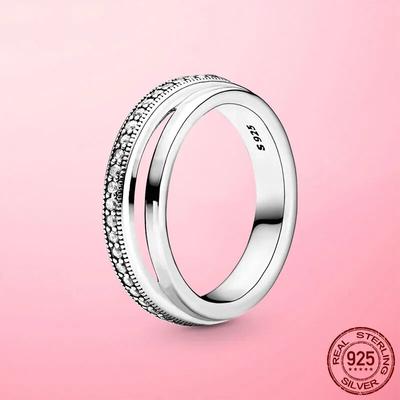 Lucky Finger Rings Real 925 Silver Triple Band Pave Ring Female Ring for Women Wedding Engagement Fine Jewelry Gift