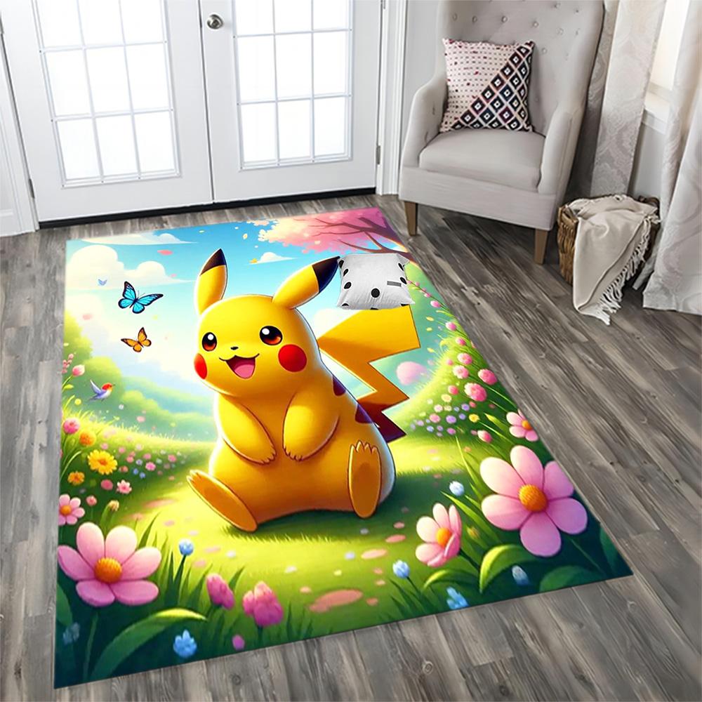 Pikachu Adventure Begins rug for living rooms, bedrooms, home décor, and as gifts.