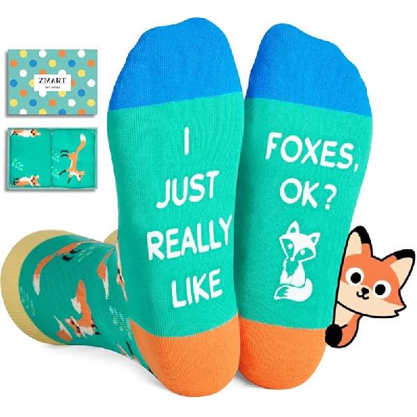 Zmart Funny Socks for Men Women - Fox Socks Shepherd Gifts for Teen Girls Boys Really Like Foxes Turquoi