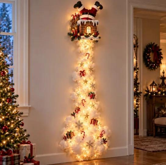 Christmas Magic Trail Wall Light-LED Glowing Christmas Scene Wall Decoration,Santa Sleigh Reindeer Hanging Decoration for Party