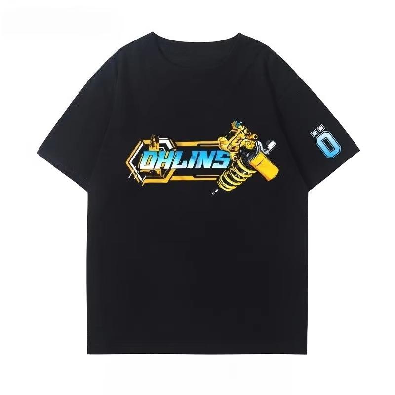 OHLINS Motorcycle Shock Absorber Modified T-shirt Clothes Casual Trendy Brand Men's Women's Car Club Crew Neck Short-sleeved Top