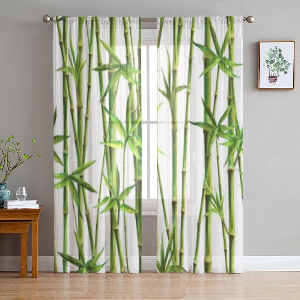 Bamboo Trees And Stems Luxurious Chiffon Sheer Curtains for Living Room Bedroom Decoration Window Voiles Tulle Curtain