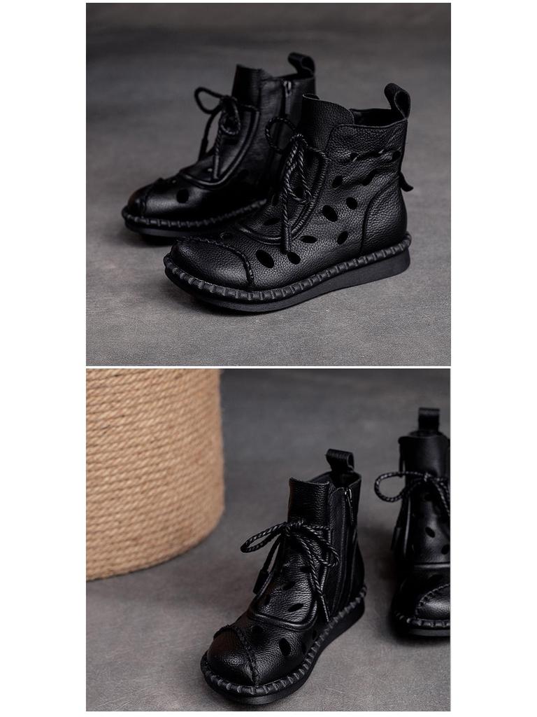 Summer 2023 Women's High-Top Lace-Up Roman Style Sandals - Retro & Versatile Cut-Out Design