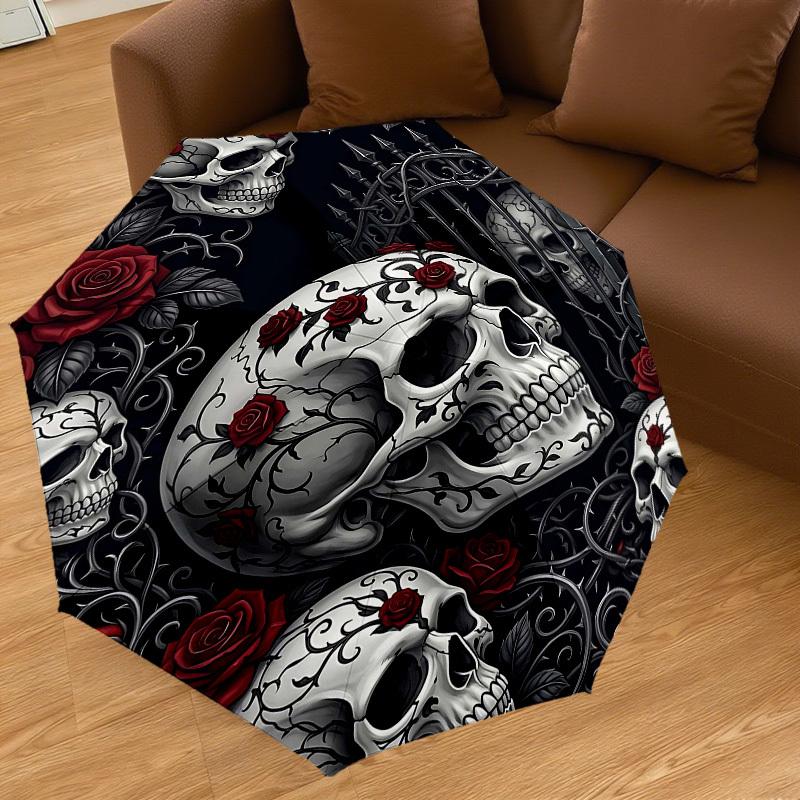 1PC Skulls Roses Umbrella-8-Rib Reinforced Portable Folding Travel Suitable for All Seasons Outdoor Daily Use Is an Ideal Choice -K0384