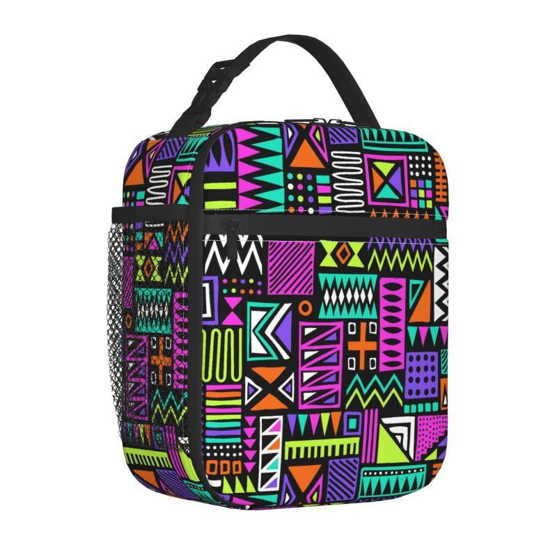 Africa Ethnic Tribal Art Insulated Lunch Bag African Bogolan Print Portable Thermal Cooler Oxford Lunch Box Food Bento Tote Bag