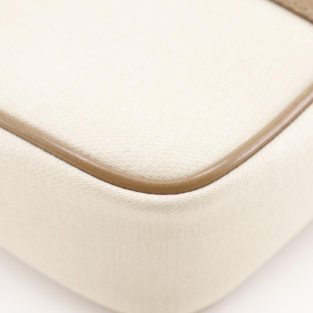 Dior CD Logo Shoulder Bag Pochette Vintage Beige PVC Women Used