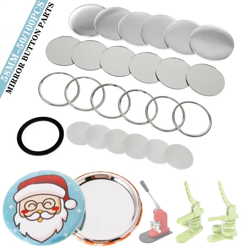 Blank Mirror Badge Button Maker Parts 58MM Badge Press Making Machine Supplies DIY Portable Pocket Mirror Button Parts 50/100Pcs 58MM-50PCS