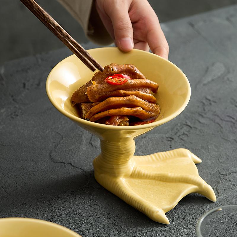 Ceramic Goose Claw Shaped High Bowl, Dessert Bowl, Dim Sum Bowl, Caviar Plate, Special Tableware for Specialty Restaurants