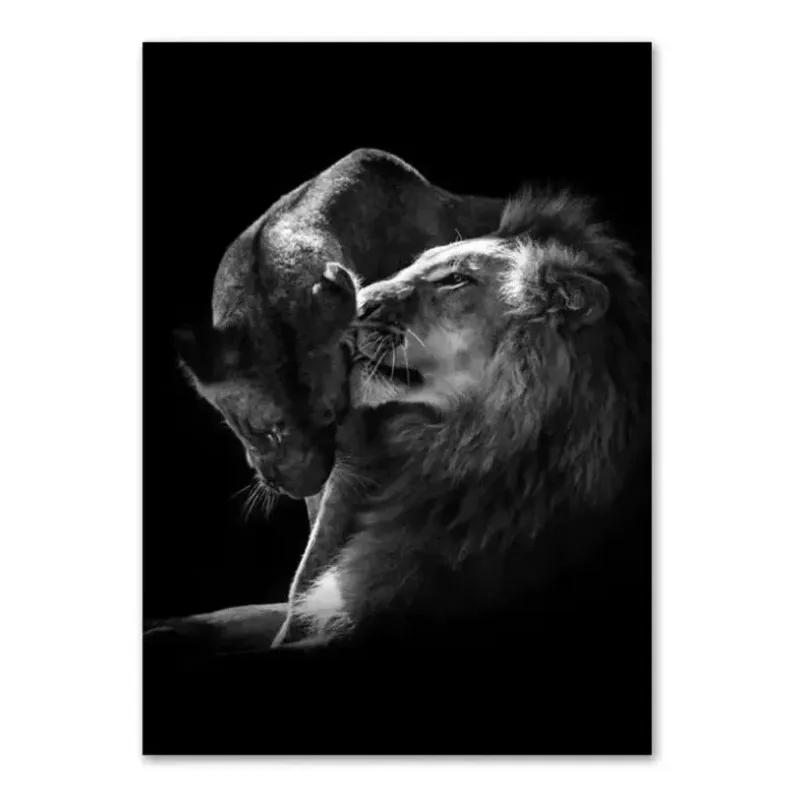 Animal Family Poster Lion Family Print Black and White Canvas Wall Art Modern Painting Picture Decor for Bedroom Wall Art Gift