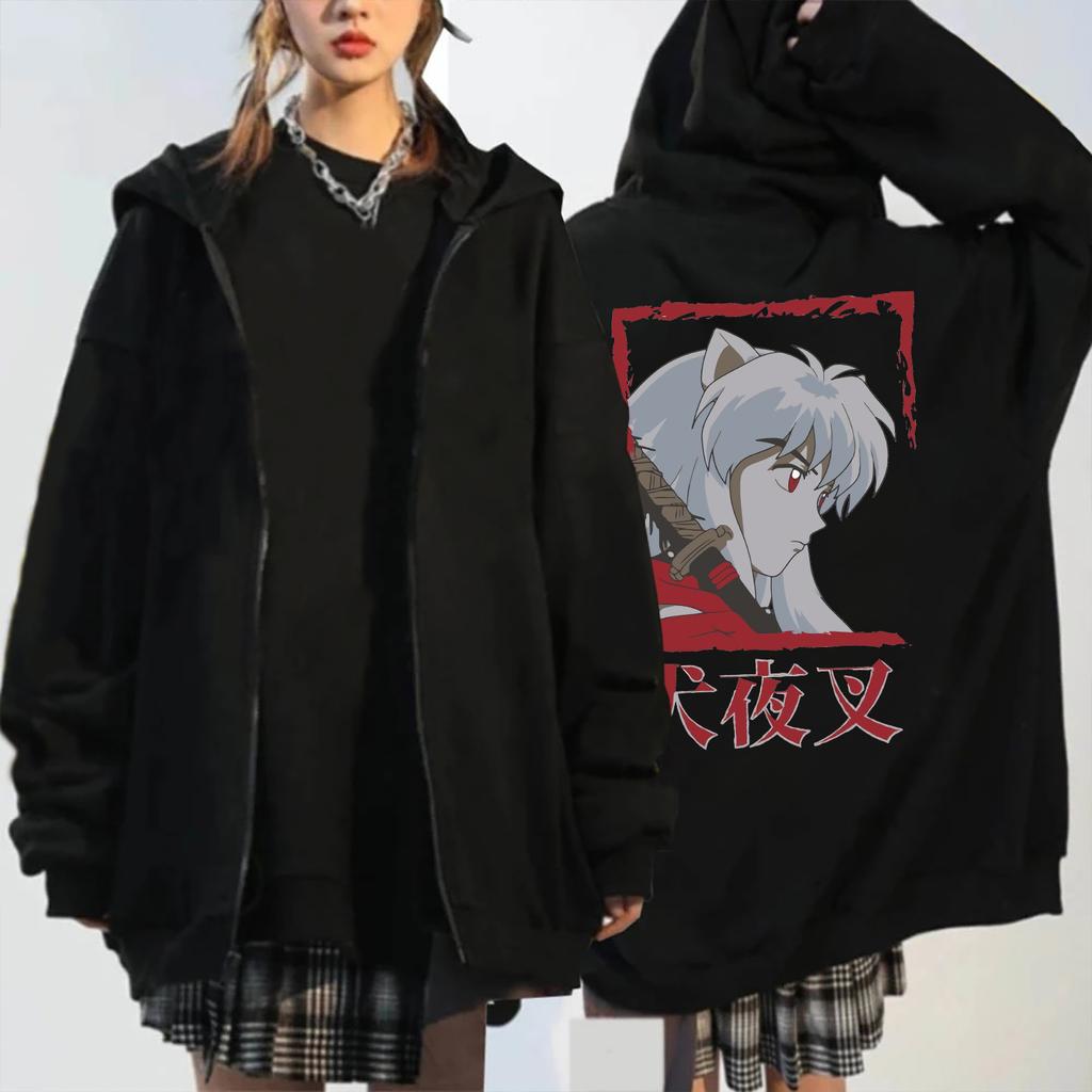 Japanese Anime InuYasha Men's Hoodies Harajuku Fashion Y2k Vintage Hip Hop Streetwear Casual Drawstring Oversized Sweatshirts