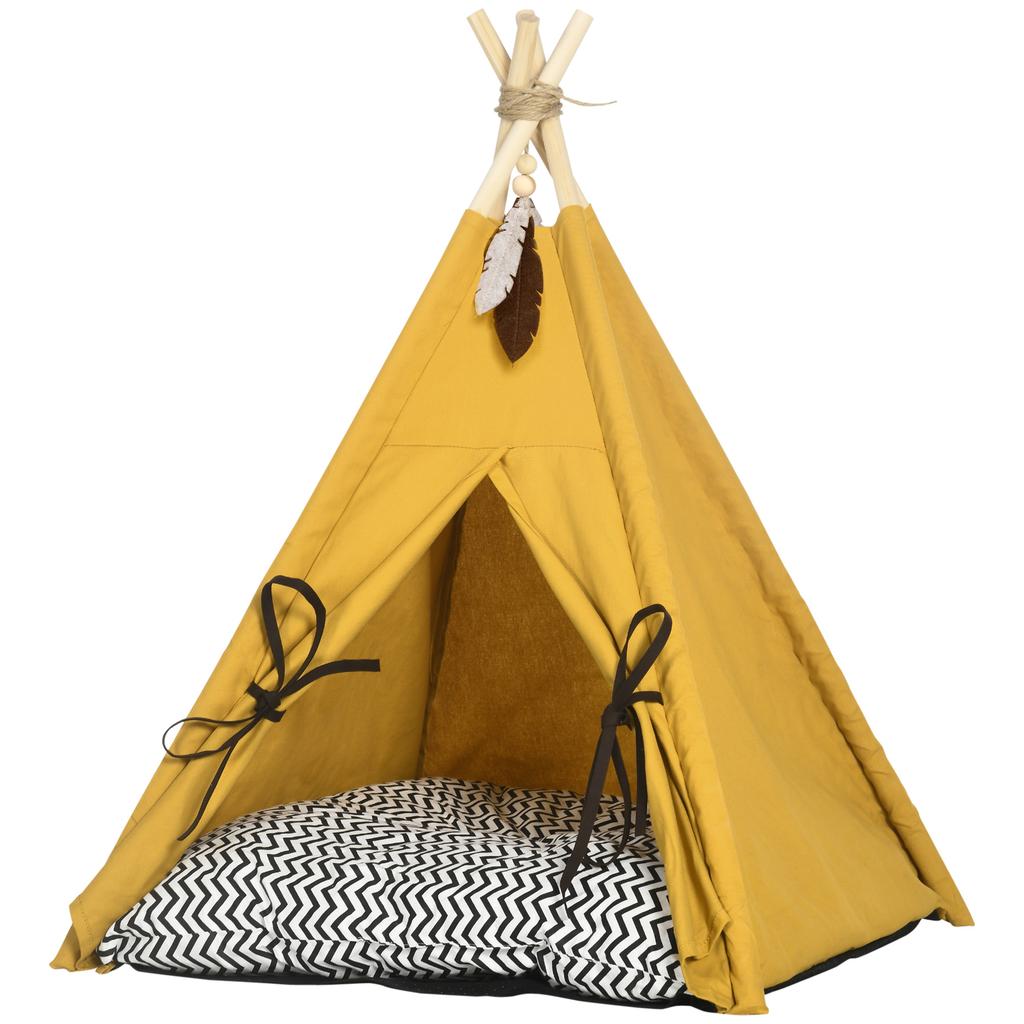 Legowisko dla zwierząt, Uroczy design tipi, z miękką poduszką, Mata podłogowa, dla psów i kotów, 60 x 60 x 76 cm
