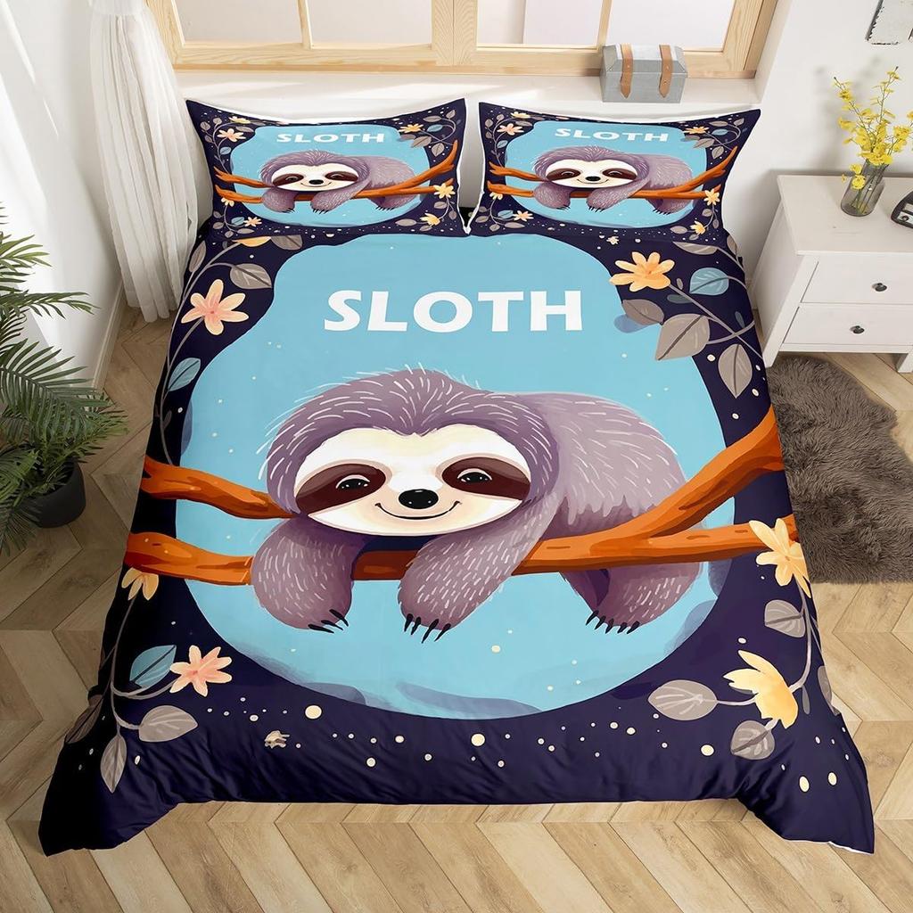 Cute Sloth Duvet Cover Cartoon Sloth Bedding Set Twin Queen For Boys Girls Teens Room Dorm Decor Kawaii Animal Comforter Cover