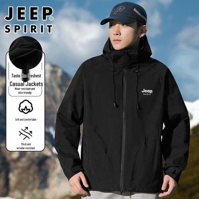 JEEP SPIRIT Men's Autumn Winter Hooded Windbreaker Jacket