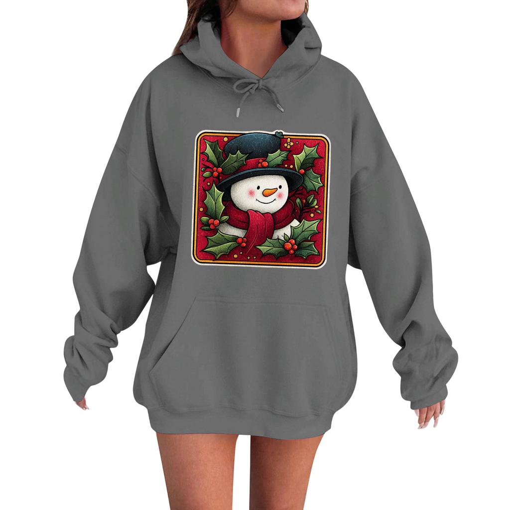 Women's Fashion Casual Long Sleeve Loose Christmas Print Hooded Sweatshirt