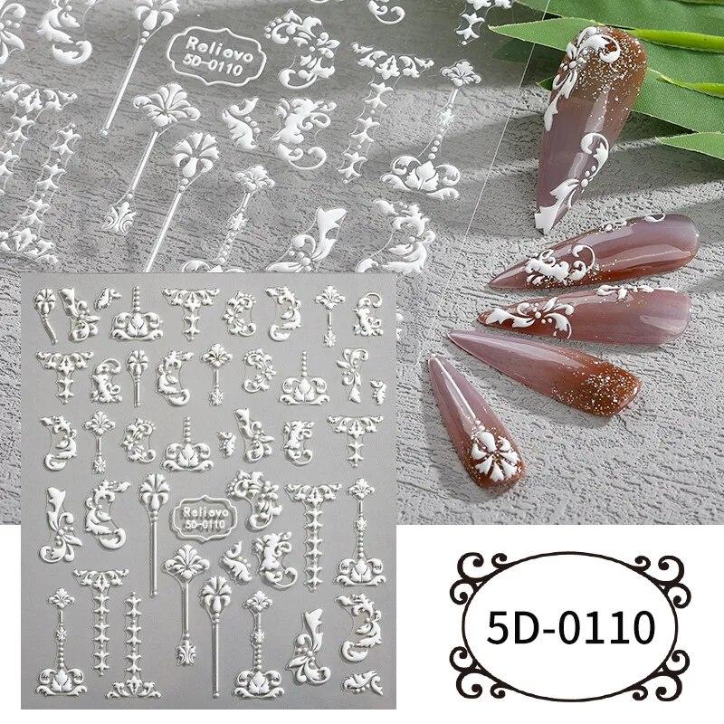 New Nail Stickers 5D Three-dimensional Embossed Hollow Lines Lace Butterfly Flowers Adhesive Backed Nail Decorative Stickers