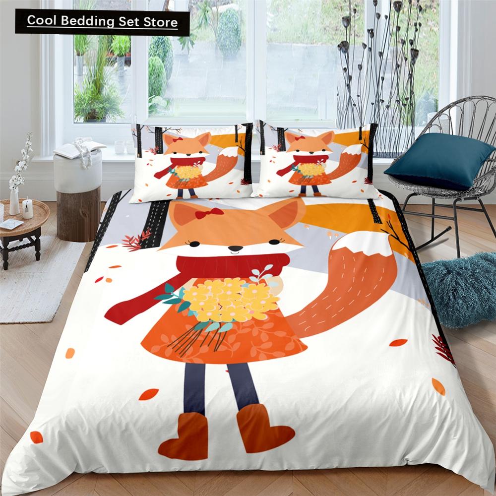 Katze Blumen König Königin Bettbezug Cartoon Kitty Floral Bettwäscheset für Kinder Niedliche Tiere Schwarz 2/3-teilig Polyester Steppdeckenbezug