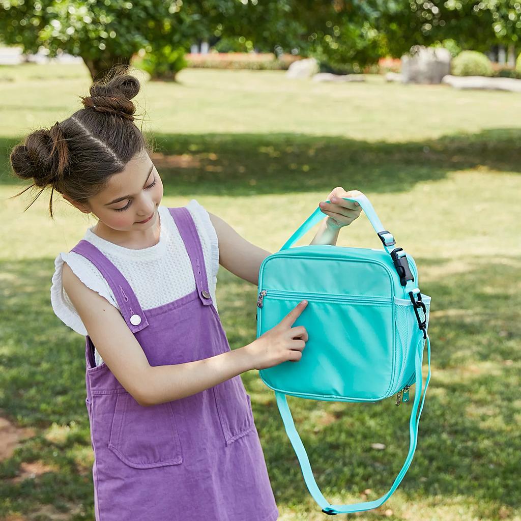 Children Cute Pink Heart Laser Lunch Bag Large Capacity Insulated Student School Office Bento Bag Portable Picnic Food Backpack