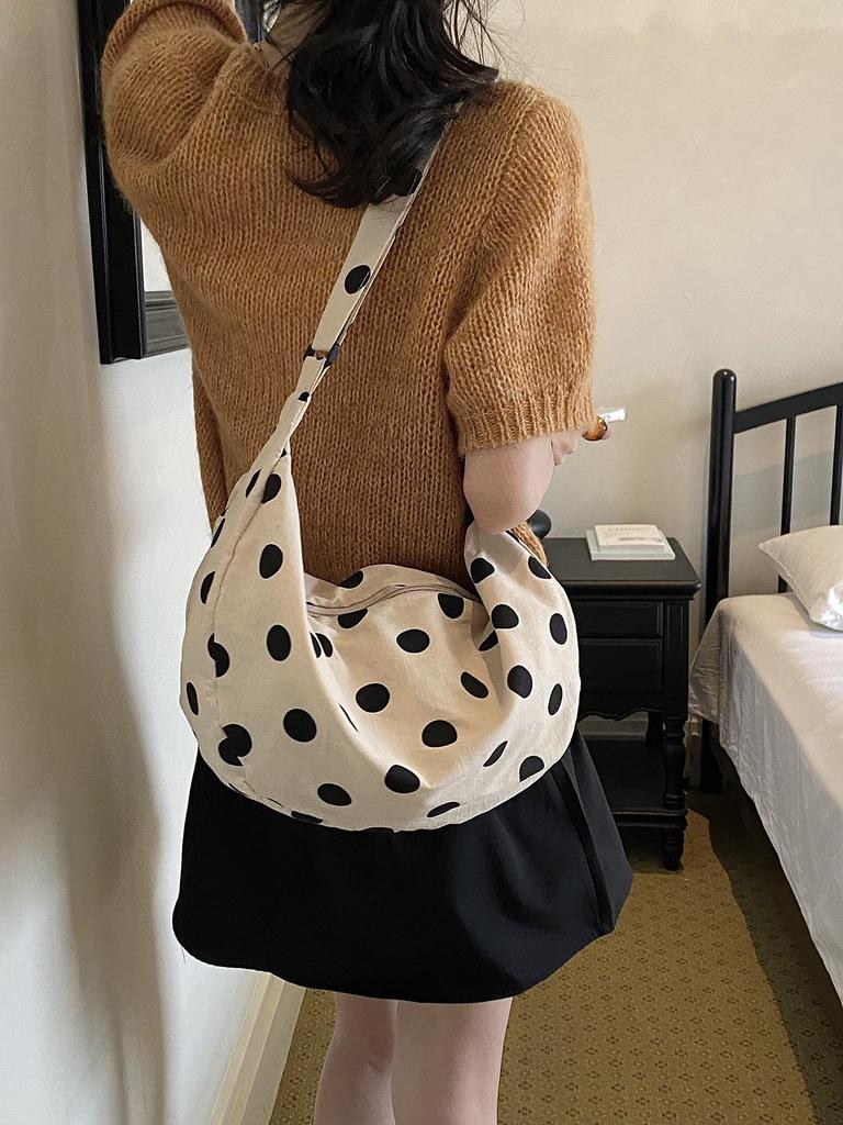 Korean Polka Dot Drawstring Crossbody Bag - Casual & Versatile Dumpling Style Shoulder Bag for Women
