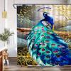 Peacock Shower Curtain Blue Gold Feather Art Elegant Bird Decor Luxury Bathroom Waterproof Fabric Bath Curtain Set Home