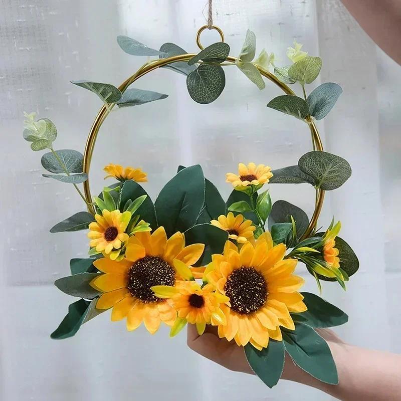 Simulated Sunflower Wall Decoration Metal Wreath Iron Flower Wall Decoration Home Garden Living Room or Hotel Decor Supplies