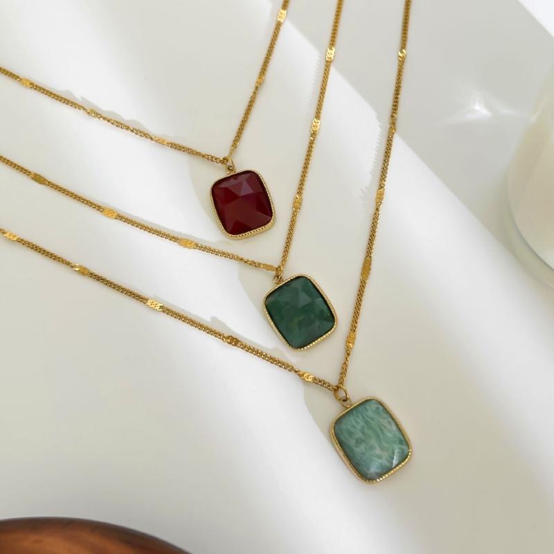 Waterproof Minimalist Square Necklace For Women Girls Fashion Jewelry Stainless Steel Chain Party Accessory