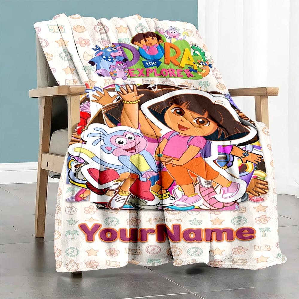 Dora Explorer Customize Text Blanket Multi-purpose Personalized Blanket Ultra-Soft Suitable for Couch Living Room Bedding Home Decor for All Occasions