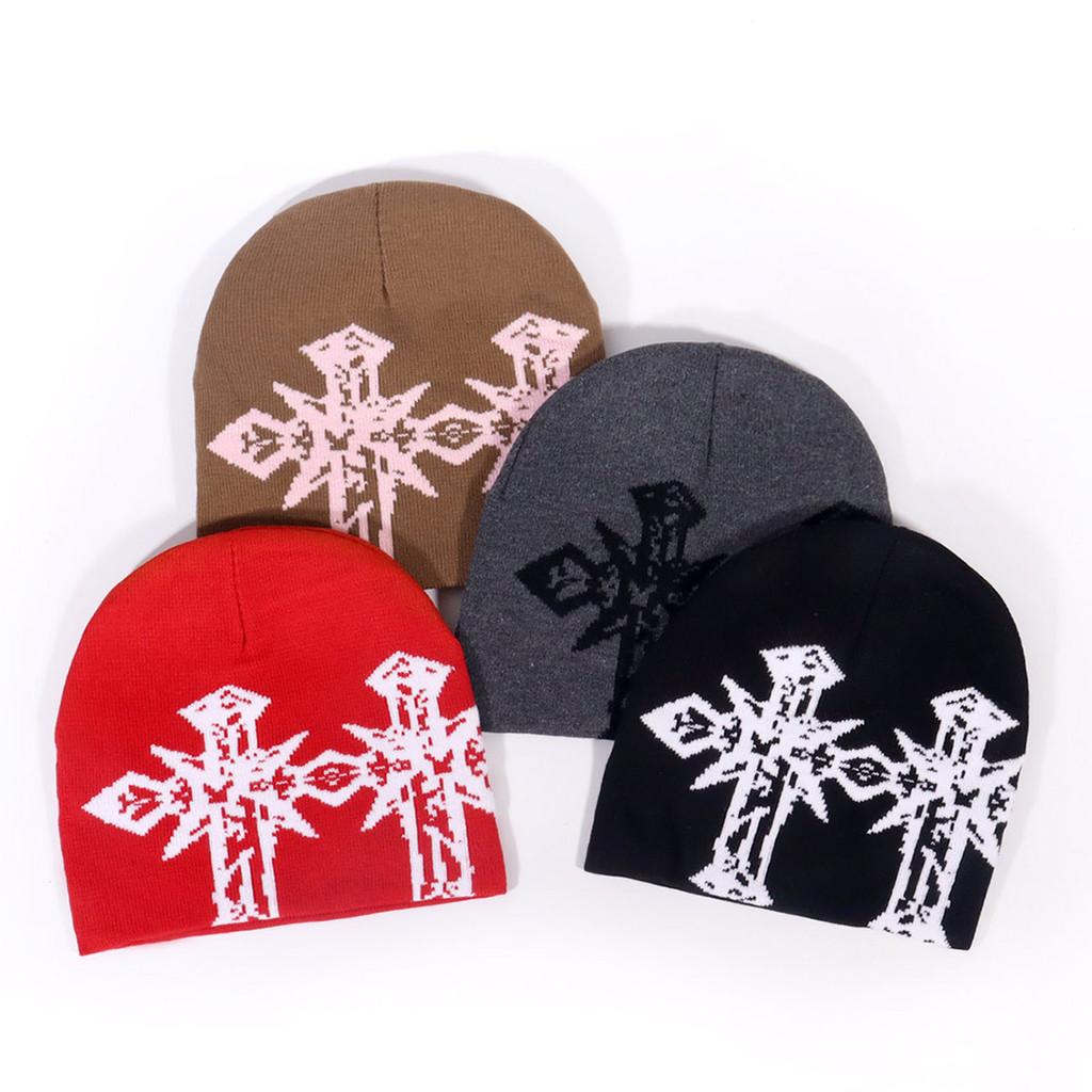 Cross Double Pattern Knitted Cap With Breathable Warm Hat Unisex Gift Fashion