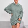 Women's Hooded Long Sleeve Sweatshirt Dress Loose Solid Color Fuzzy Fleece Casual Mini Hoodie Dress