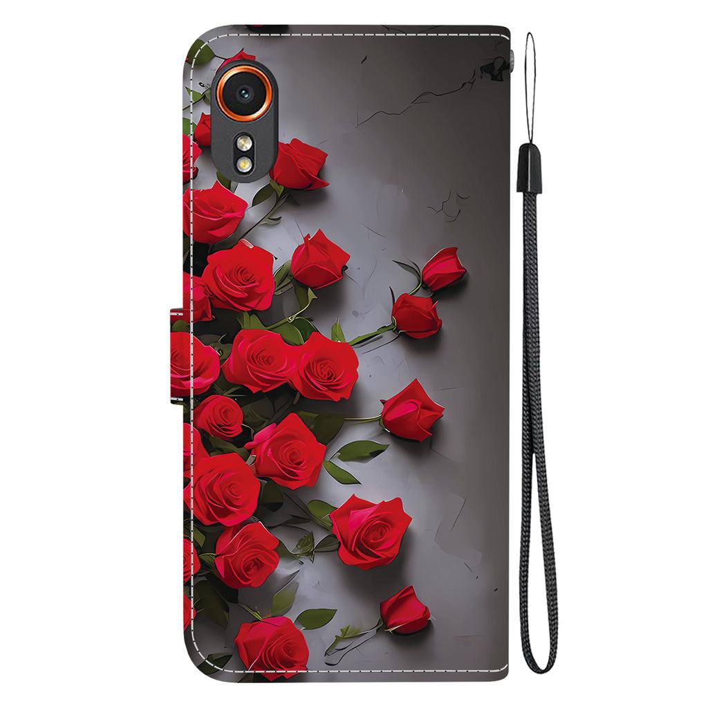 For Samsung Galaxy Xcover7 Leather Case Stand Wallet Pattern Printing Phone Cover with Wrist Strap