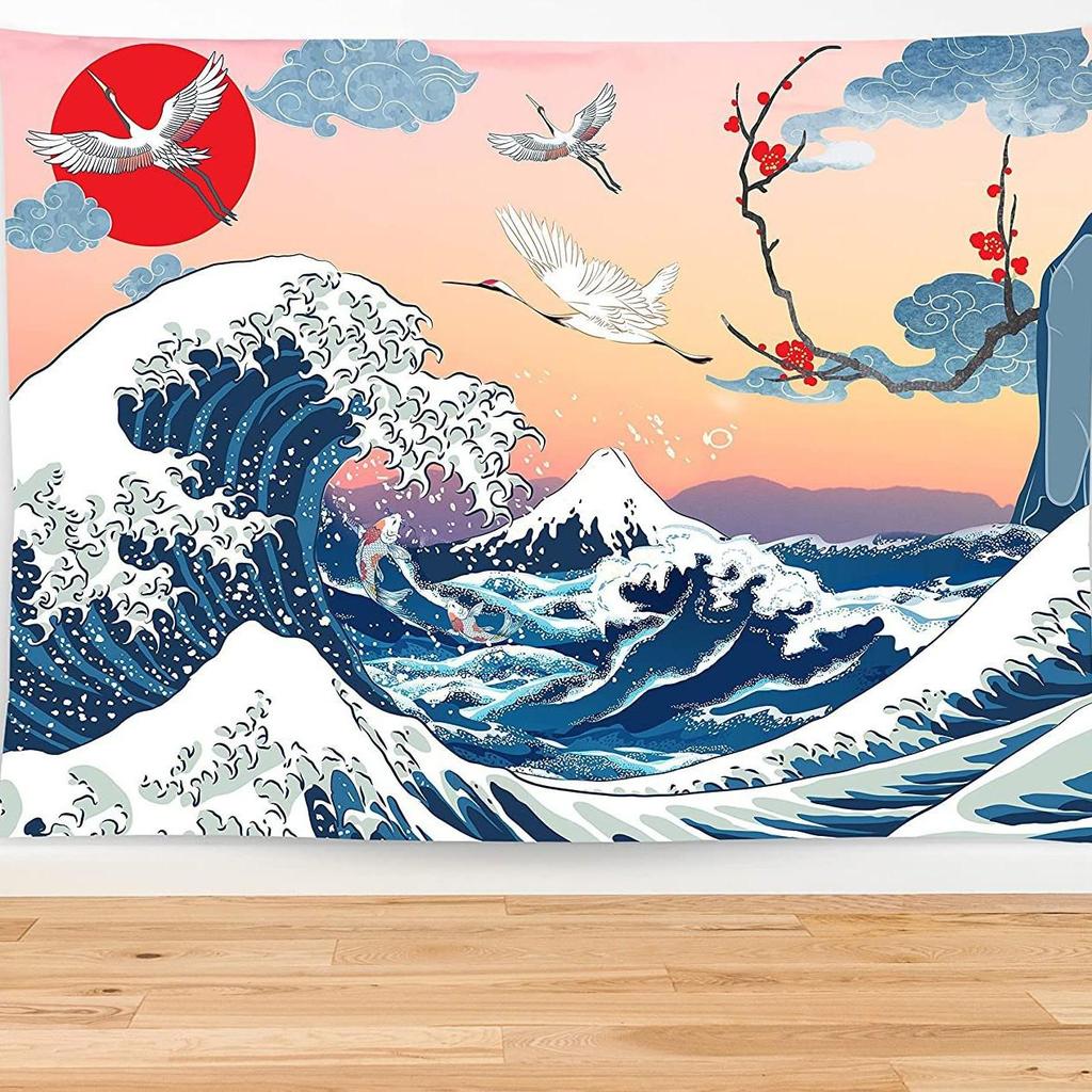 Kanagawa Wave Tapestry: Decorative Wall Hanging & Bedside Cloth