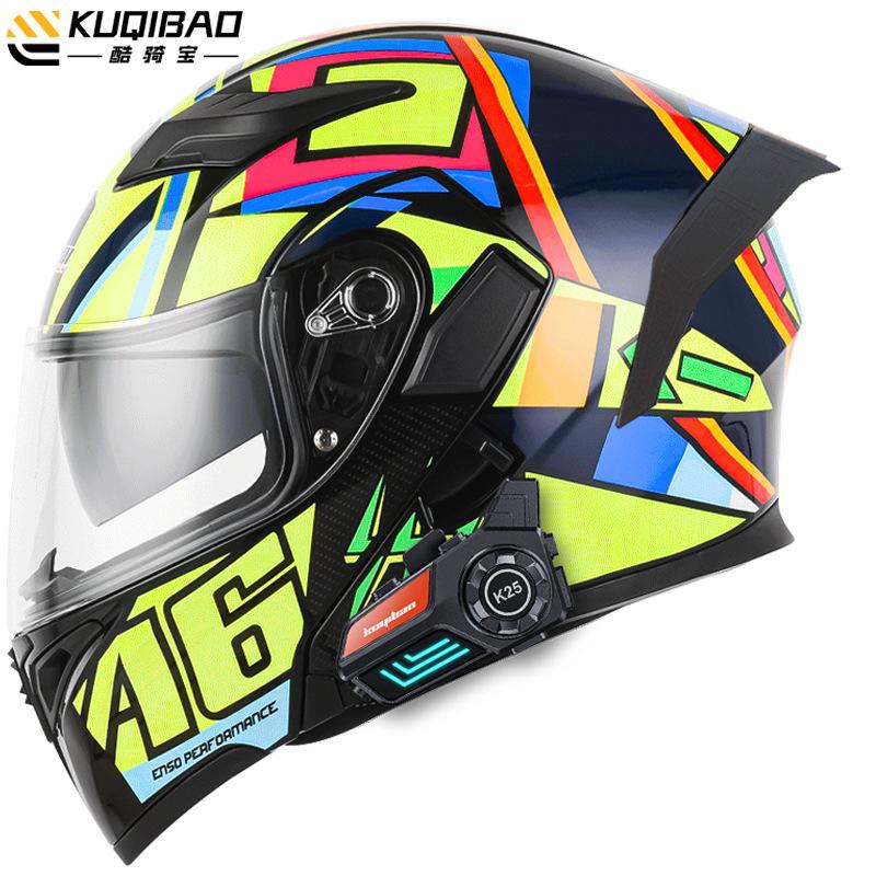 

Kuqibao Anti Fog Dual Lens Open Face Helmet Мотоциклетный шлем Bluetooth с длительным сроком службы и подсветкой M кислотные зеленого