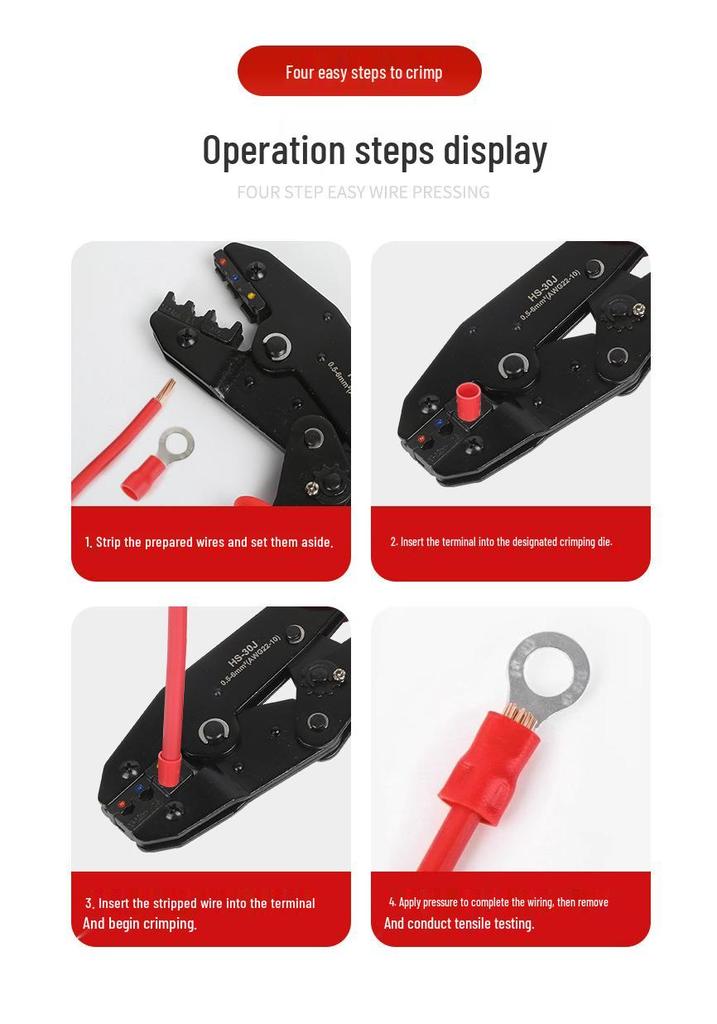 Pre-Insulated Terminal Ratchet Crimping Pliers Set for Electricians - HS-30J Model